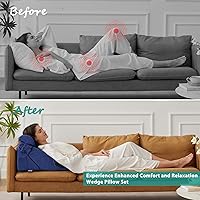 Vista 4 de Bedluxe 3Pcs Orthopedic Bed Wedge Pillow Set, Foam Wedge Pillow Post Surgery for Back, Leg and Knee Support, Adjustable 9&12 Inch Folding Triangle