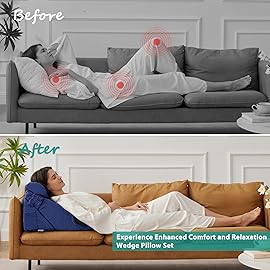 Bedluxe 3Pcs Orthopedic Bed Wedge Pillow Set, Foam Wedge Pillow Post Surgery for Back, Leg and Knee Support, Adjustable 9&12 Inch Folding Triangle Pillow for Sleeping, Acid Reflux, Snoring, Navy