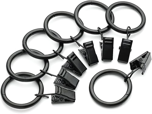 Miniatura 3 de Paquete de 40 anillos de cortina de metal negro mate con clips (1.25 pulgadas, negro)