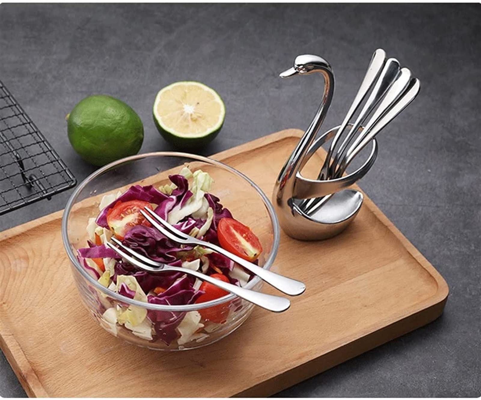 Cucharas De Mesa Tanquillas de acero inoxidable 8 piezas, conjunto cubiertos creativos Cygnus, for la cocina for el hogar Forks ensalada, horquillas postre Sopa Antigoteo Servir