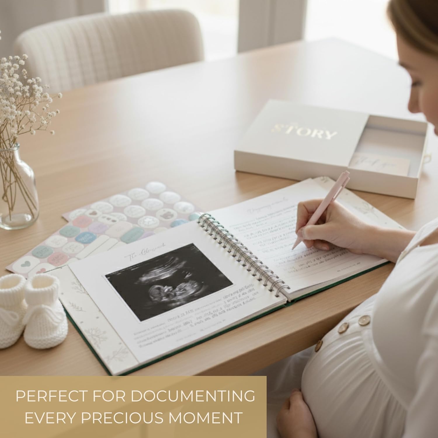 Baby Memory Book & Baby Keepsake Book to Record Baby's Milestones and Photos for Newborn Girl or Newborn Boy, Gender Neutral, Scrapbook Album, First 5 Year Journal Includes Stickers & Keepsake Box