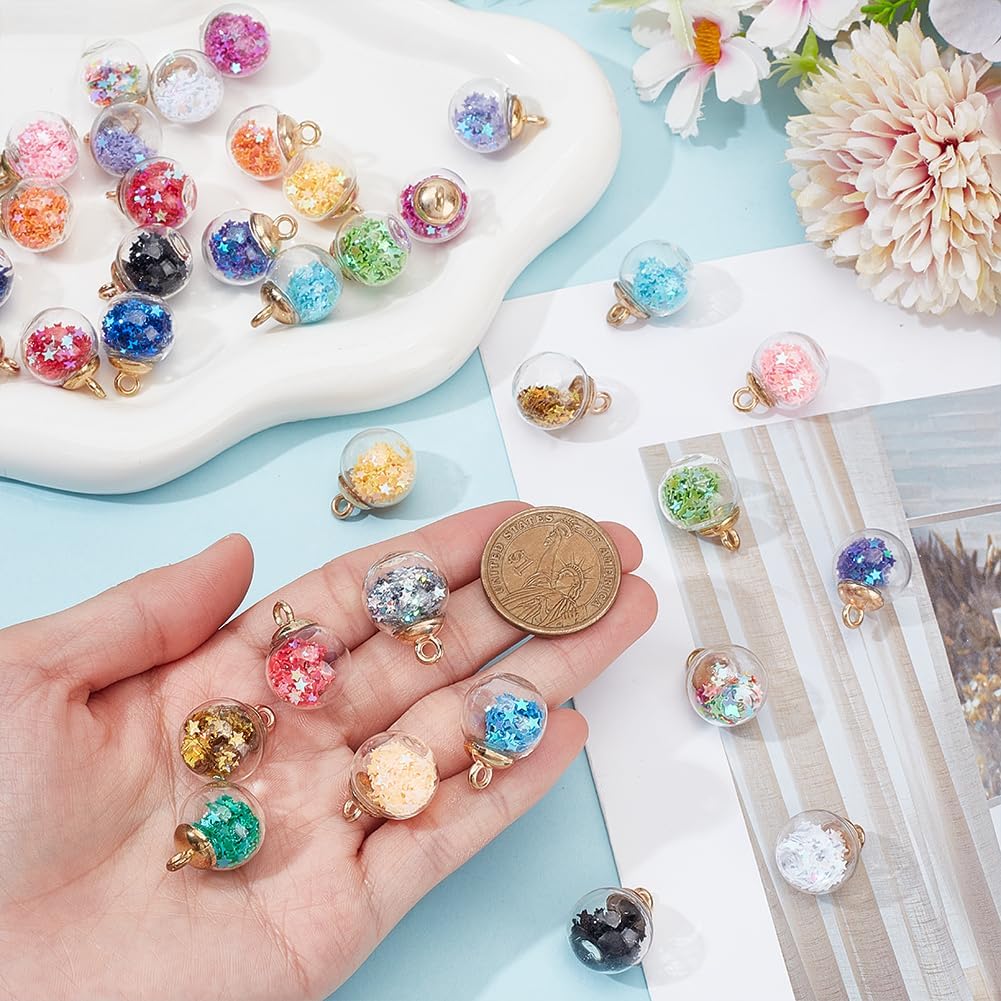 114Pcs 19 Colors Glass Ball Charms Transparent Glass Ball Charm Pendants with Shining Stars Sequins Colorful DIY Charms Hanging Pendants for Earring Bracelet Necklaces DIY Jewelry Making - Image 3