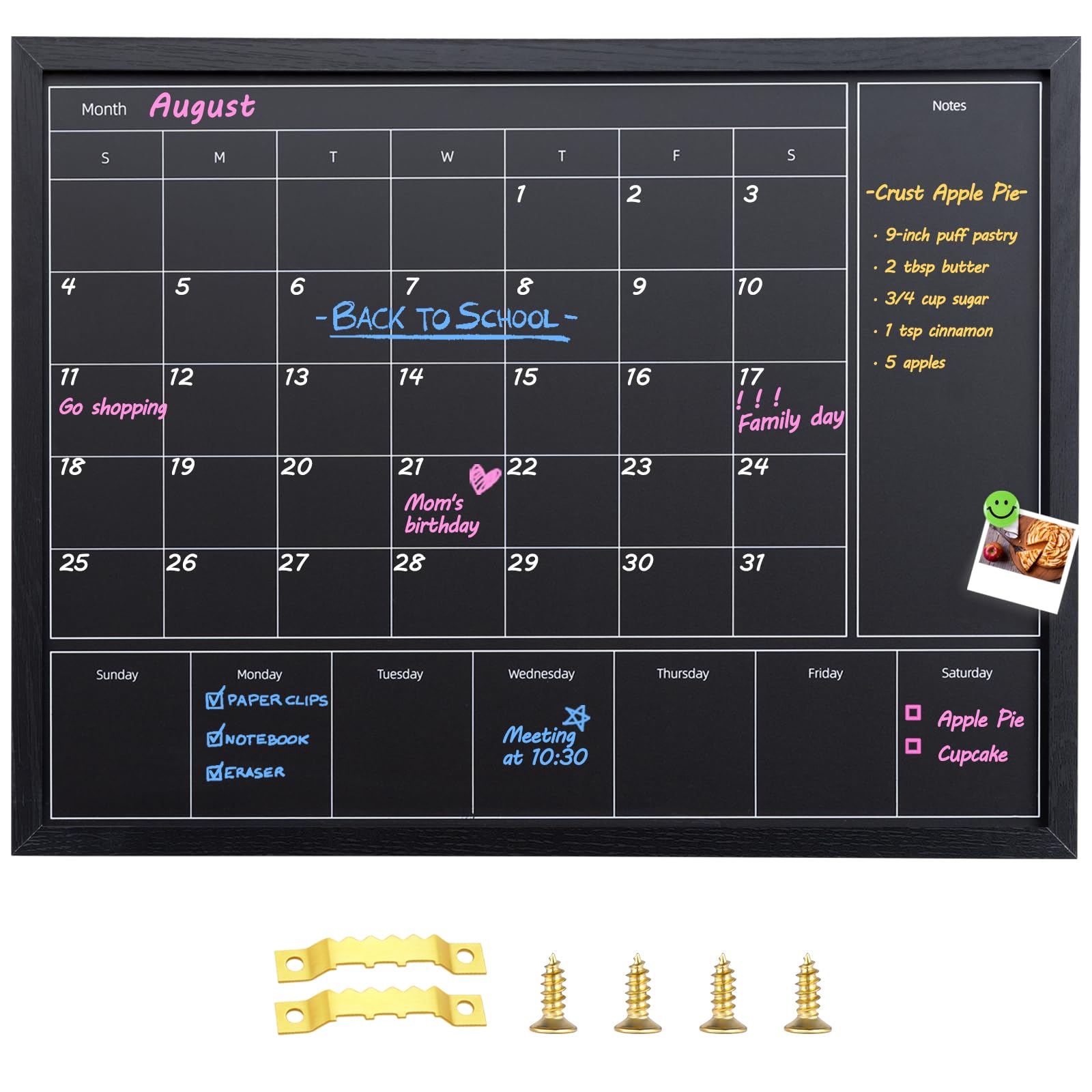 Aitakatta 3-in-1 Chalkboard Calendar for Wall, Magnetic Monthly & Weekly Calendar, 31.5"x23.6" Blackboard for Wall with Black Wood Frame, Hanging Chalkboard for Decor/Memo(YL+ZL-HB-BK,6080)