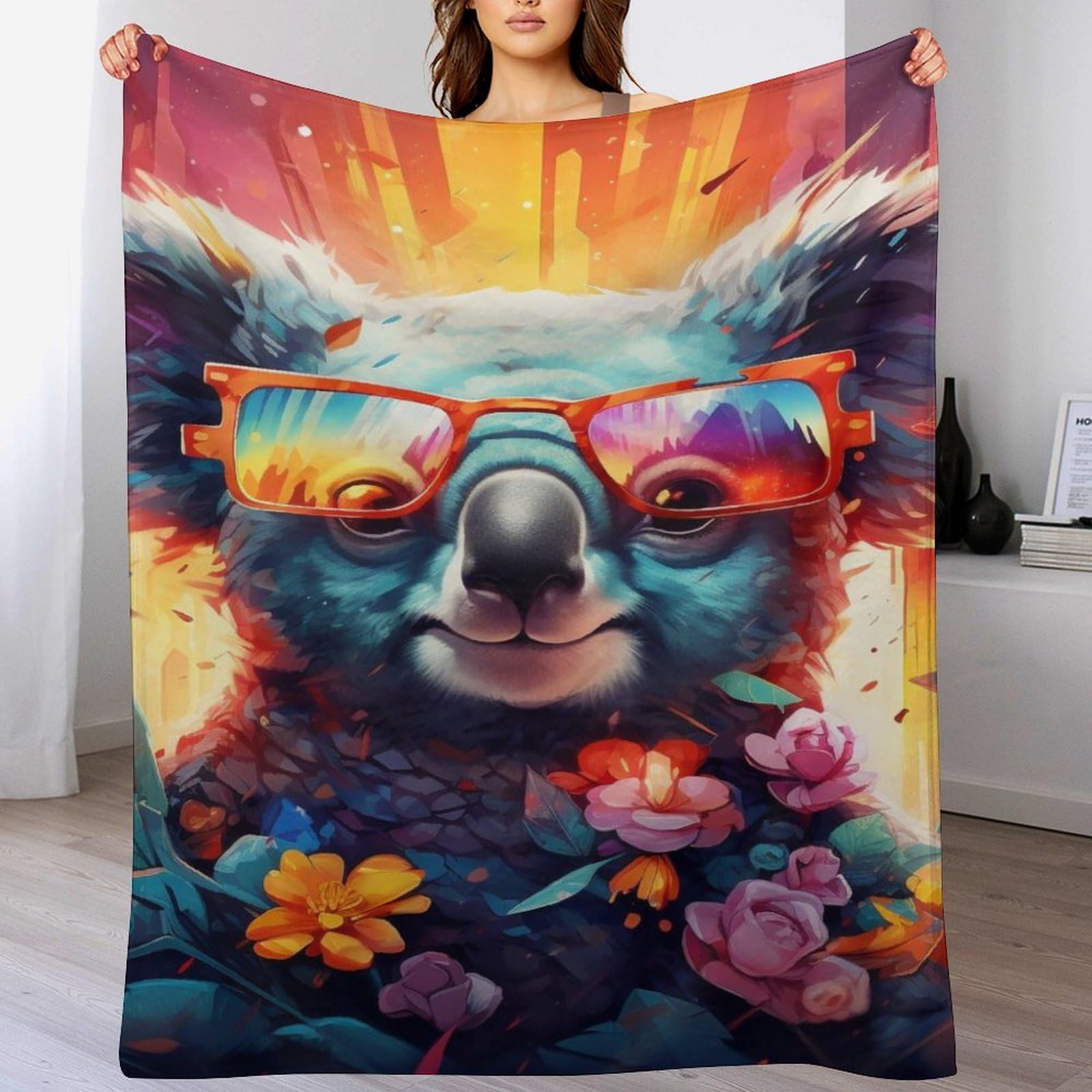 Couverture polaire koala chaude et douce anti-froid facile a nettoyer pour l'hiver