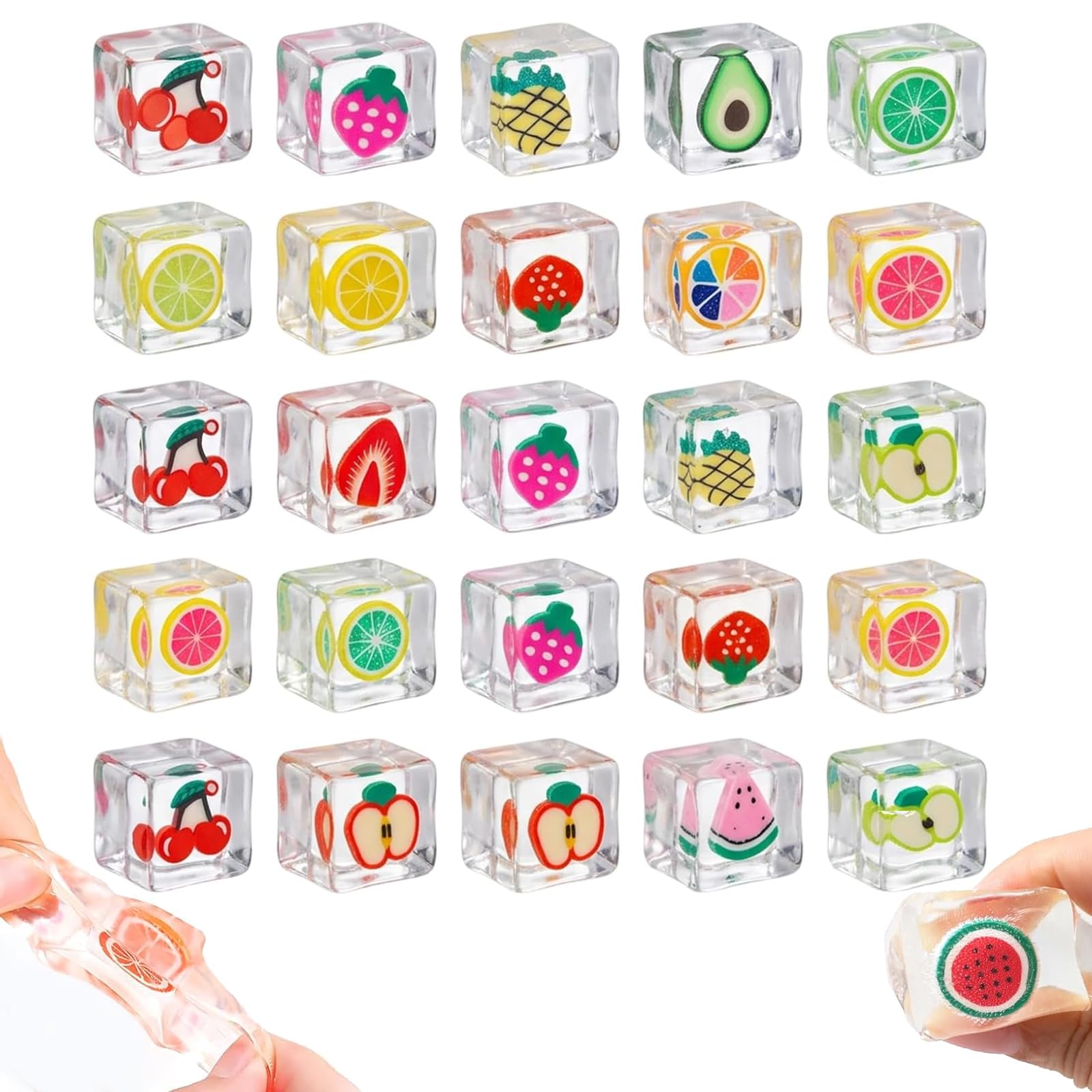20PCS Fruit Squishy Set, Cherry Squishy, 20 Piece Desktop Display Items, Relaxation for Office Desks and Personal Spaces, Soft Fruit Ice Cube Decorations