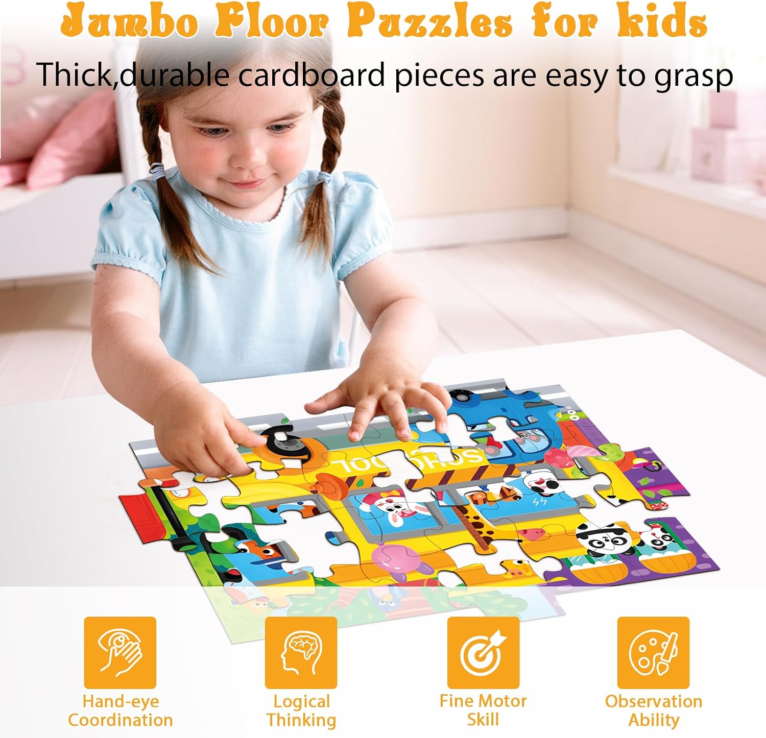 Jumbo Floor Puzzle for Kids, Large Jigsaw Puzzles 24 Piece for Kids Ages 3-5,Preschool Learning & Education Toys, Gifts for 4-8 Year Old Boys and Girls (School Bus) image 4