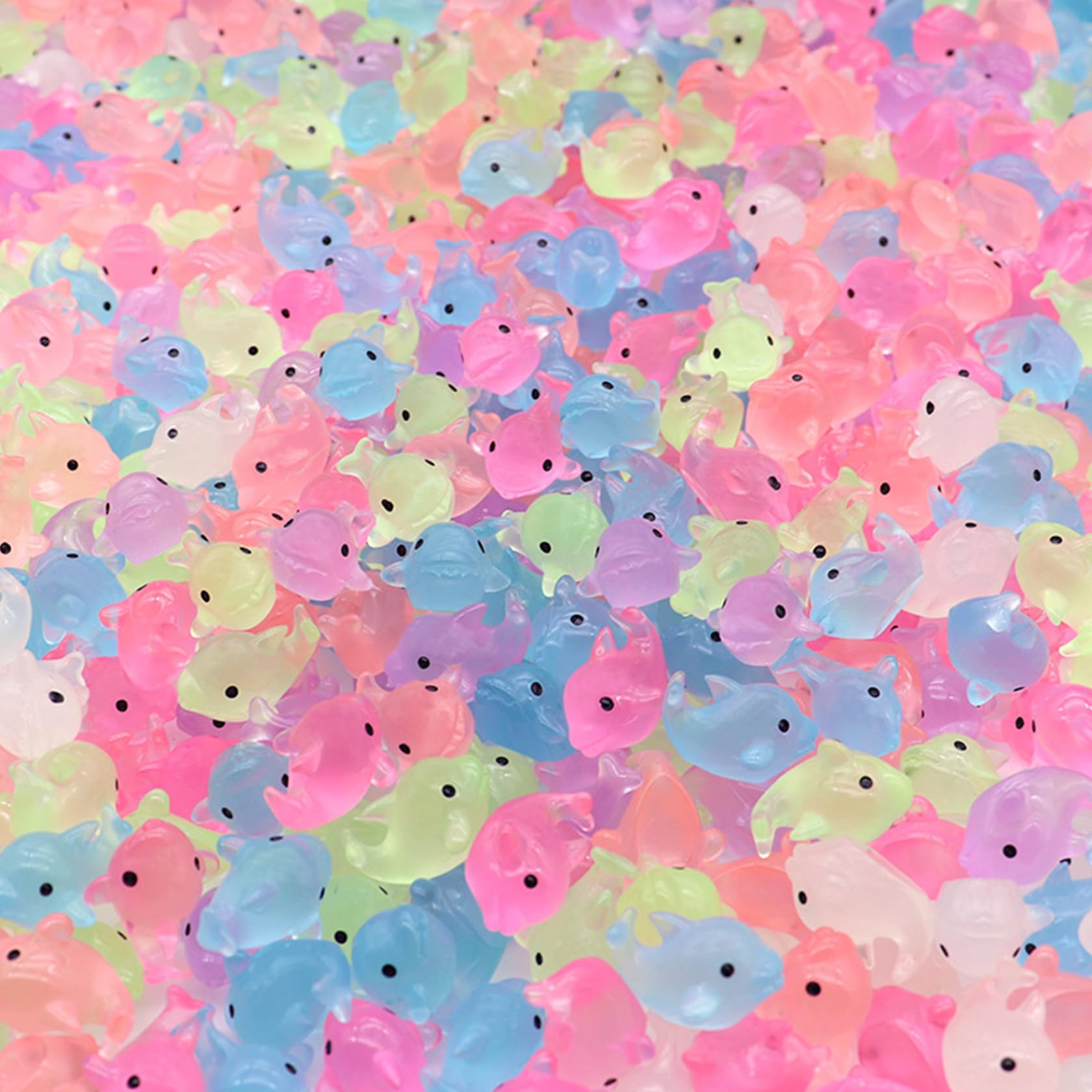 Wedhapy 100Pcs/Set Mini Resin Animals Luminous Mini Dolphin Glow In The Dark Tiny Dolphin Figures For Diy Cake Potting Micro Landscape Fairy Garden Accessories