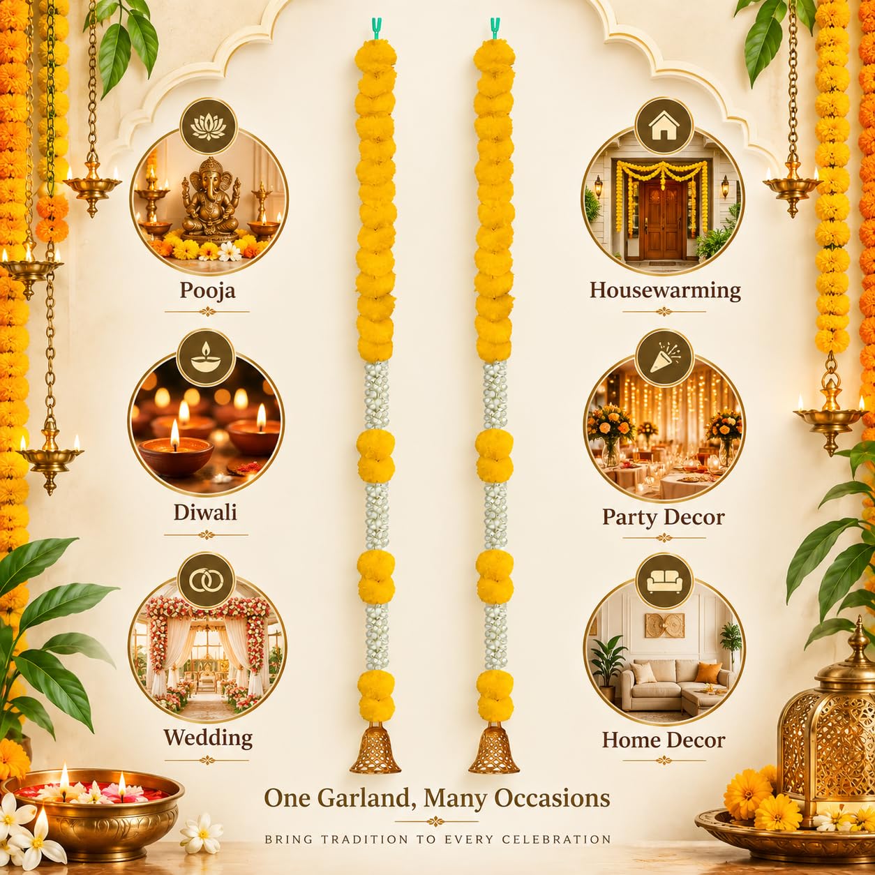 Handmade Marigold & Jasmine Garland - 2 Pack -4