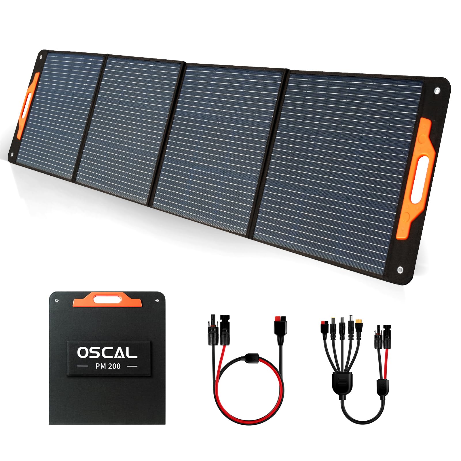 Pannello Solare Pieghevole PM200 200W 23% di efficienza Celle monocristalline IP65 Idrorepellente con Cavo 5 in 1 Pannello Solare Portatile per Stazione di Alimentazione