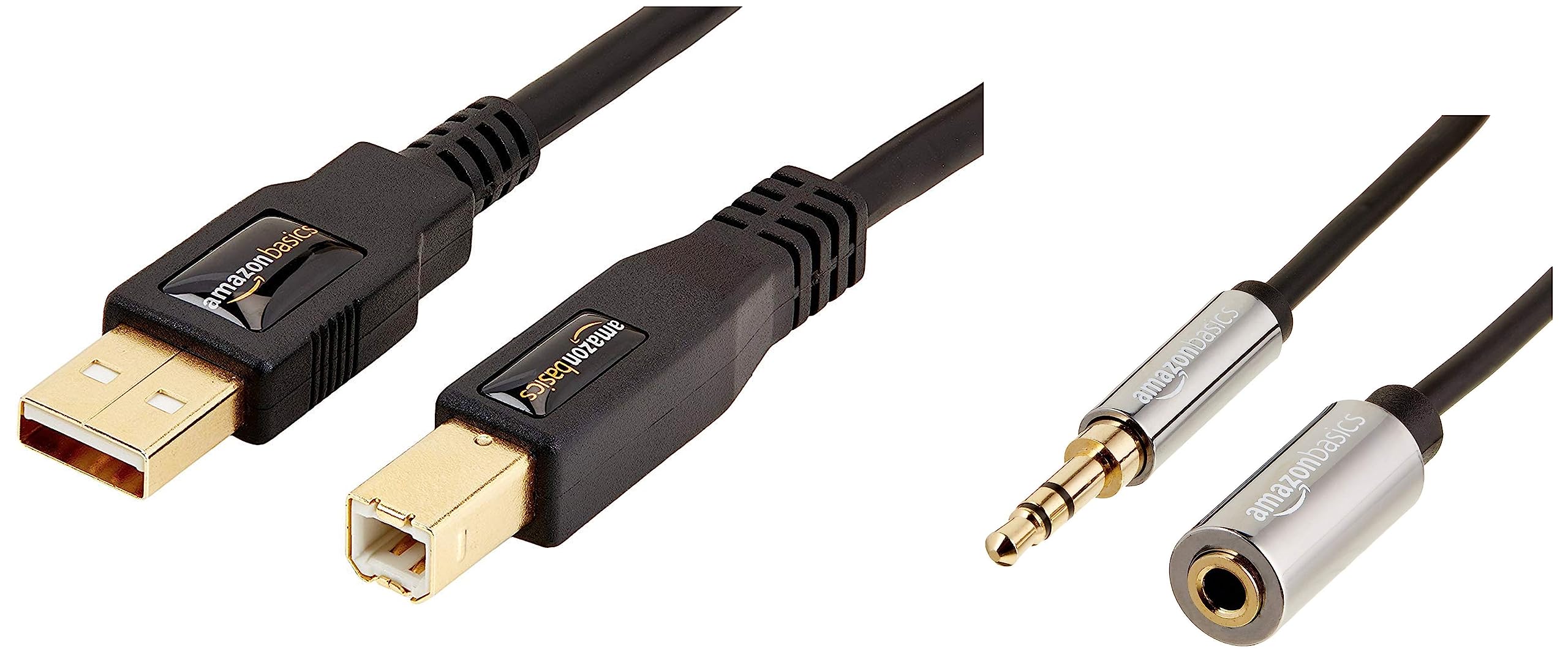 Amazon Basics Male to Female Stereo Audio Cable (Aux Extension Cable) && USB 2.0 Cable - A-Male to B-Male - for Personal Computer, Printer- 6 Feet (1.8 Meters), Black