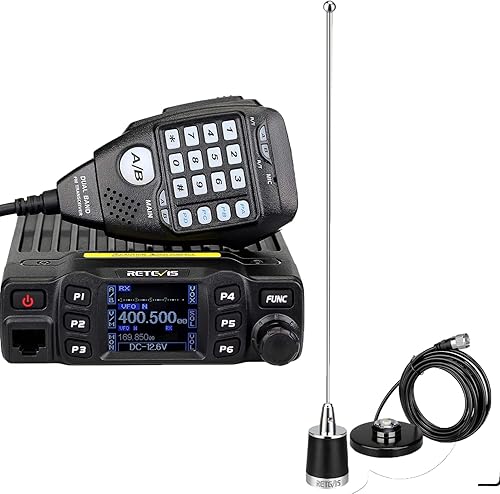 Retevis Radio móvil RT95 con antena NMO y base de montaje magnético, transceptor móvil de doble banda 200 canales, pantalla LCD giratoria de 180