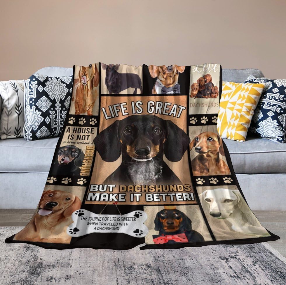 Miniatura 6 de Manta de perro Dachshund para niñas y niños, regalos de perro salchicha, manta para sofá cama, manta de franela suave y cálida para niños y adultos,
