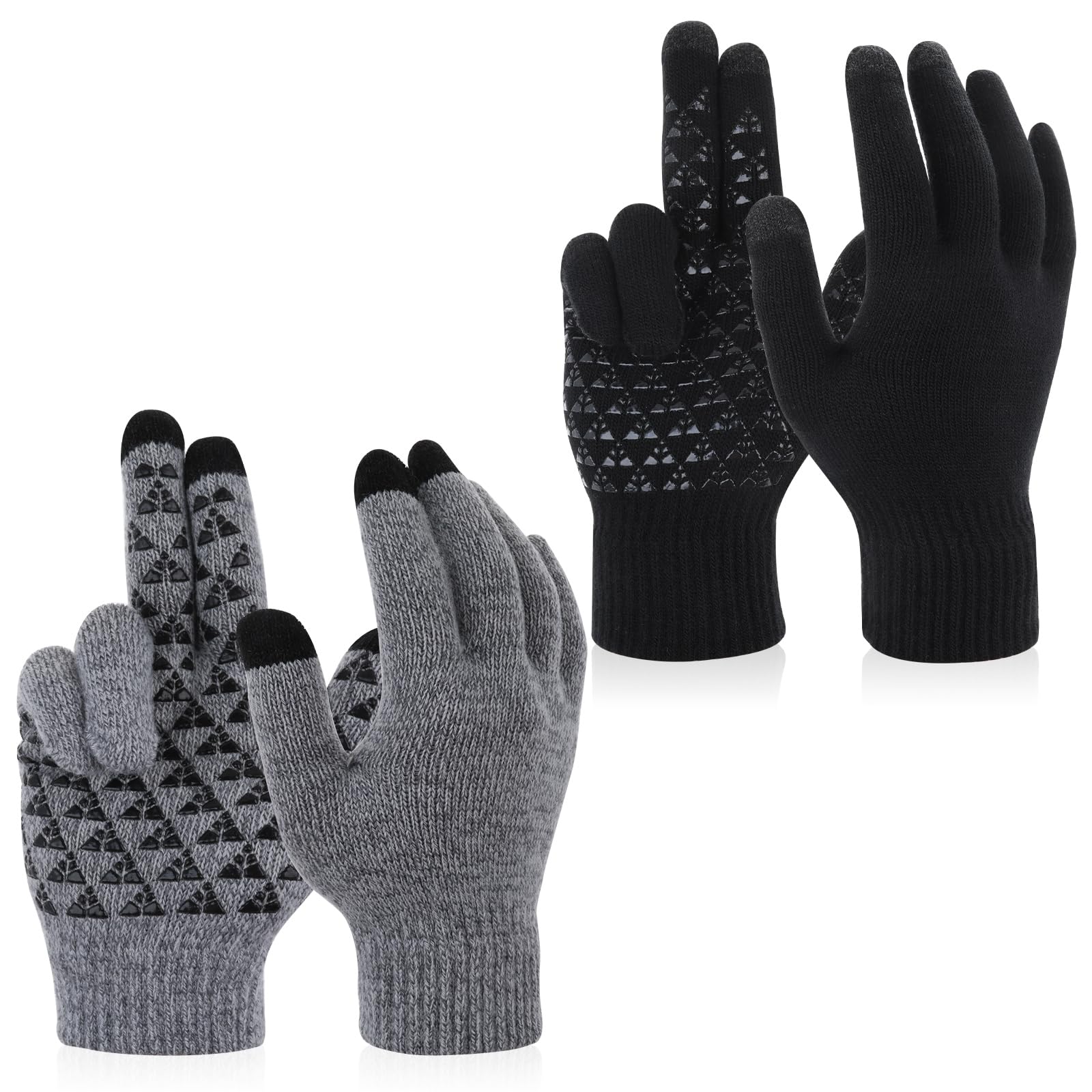 2Pairs Winter Warm Gloves for Men, Lightweight Touch Screen Thermal Warm Gloves Cold Winter, Anti-slip Grip Gloves, Soft Knit Lining, Elastic Cuff Knit Stretchy Material for Running Cycling