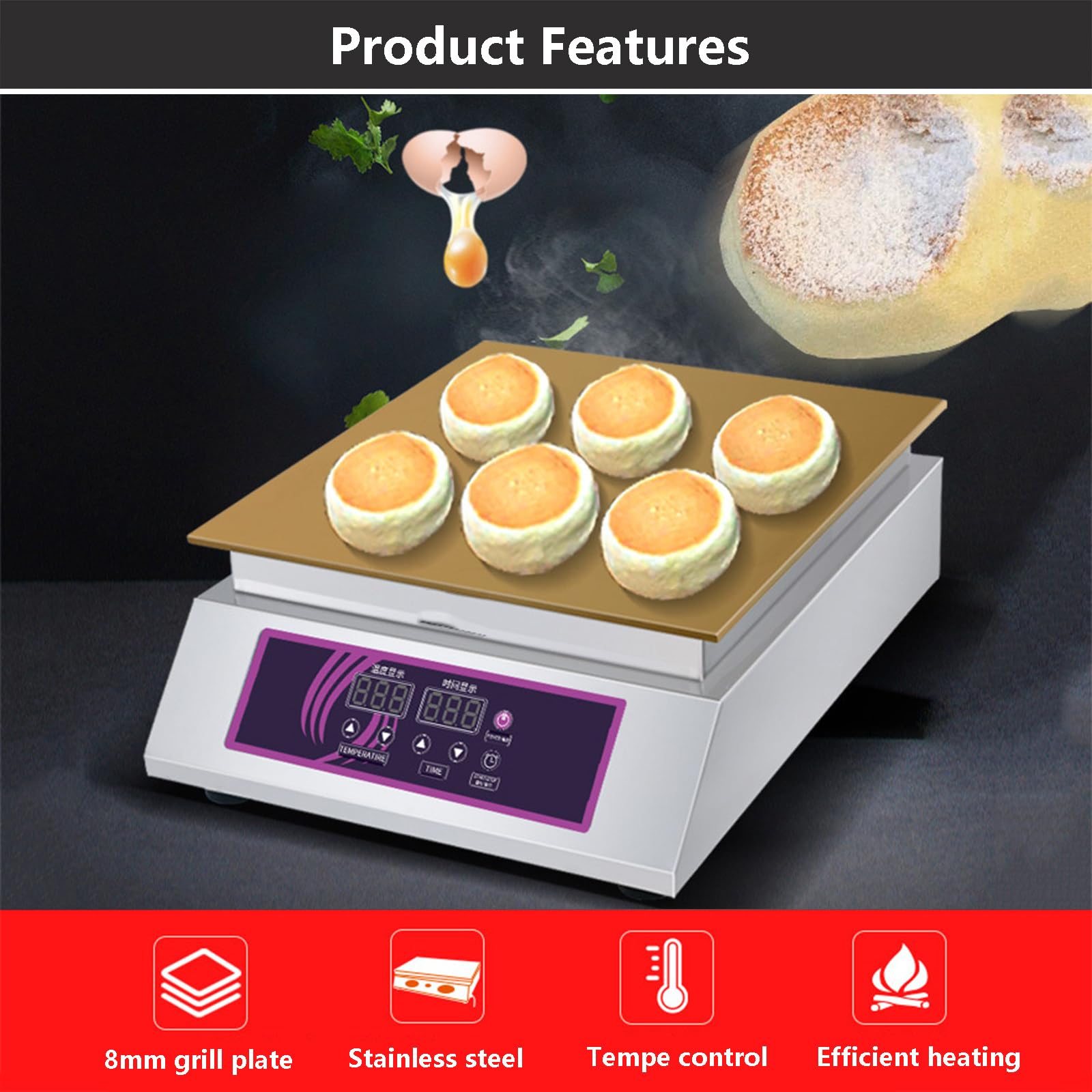 Muffin Maker Elettrico a Testa Singola in Acciaio Inox, Macchina per Il Pane da banco, Piastra riscaldante Antiaderente da 1300 W, Grill per Cena in Famiglia, Uso Domestico,