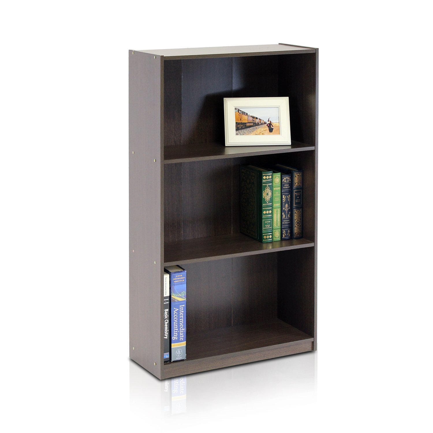 Furinno BASIC Estantería Moderna De 3 Niveles Con Baldas Abiertas, 24 X 55 X 100 Cm, Para Salón, Dormitorio Y Oficina En Casa, Color Marrón Oscuro