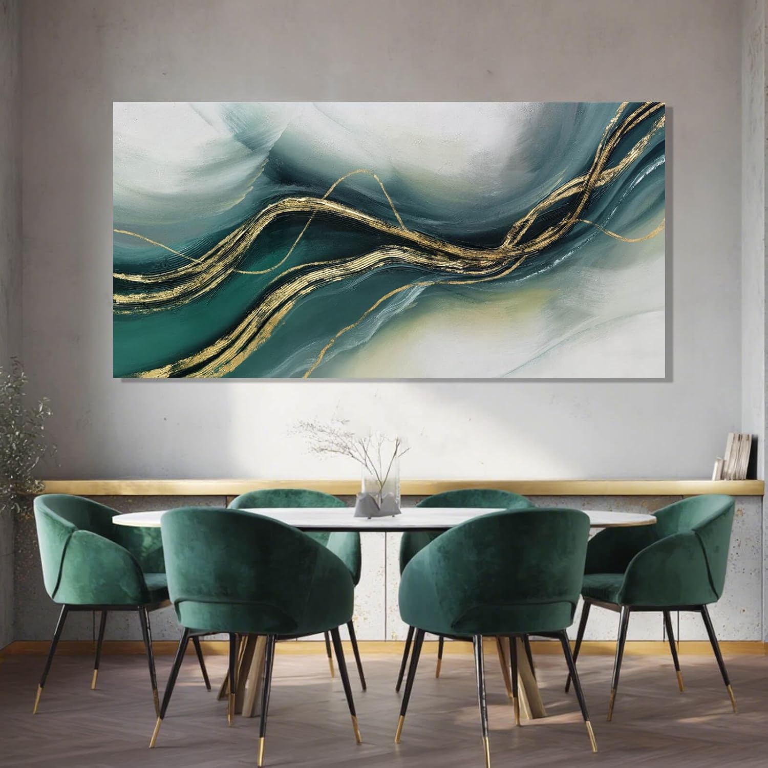 ZENPEE Gold Home Decor, Canvas Wall Art, Green Large Abstract Art for Living Room, Office, Bedroom & Dining Room, 24" x 48"