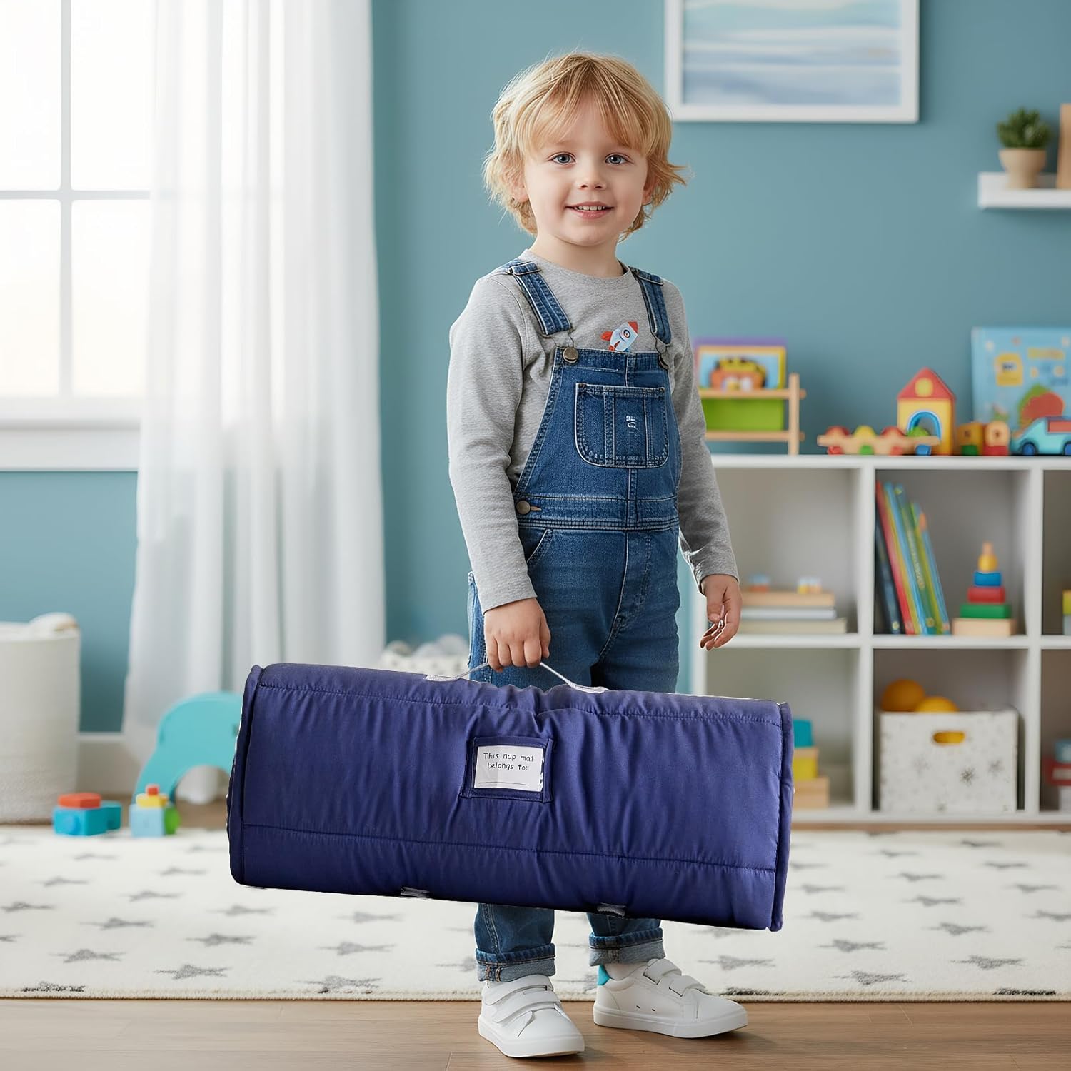 DuShow Toddler Nap Mat for Boys,Soft Roll Up Slumber Bags,Toddler Nap Mat with Removable Pillow and Fleece Blanket,Kids Sleeping Bag for Daycare and Preschool Kindergarten,Travel Bear Pattern-Navy - Image 5