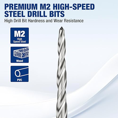 Miniatura 4 de WORKPRO Juego de 5 brocas avellanadoras M2 HSS, diseño de 4 flautas, ajustable con llave hexagonal incluida, ideal para carpintería y perforación de