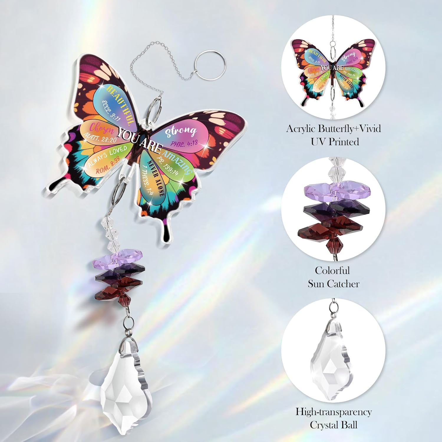 Christian Gifts for Women Crystal Suncatcher, Religious Gifts Hanging Butterfly Crystal Suncatcher for Window,Inspirational Gift Rainbow Maker Ornament - Image 4
