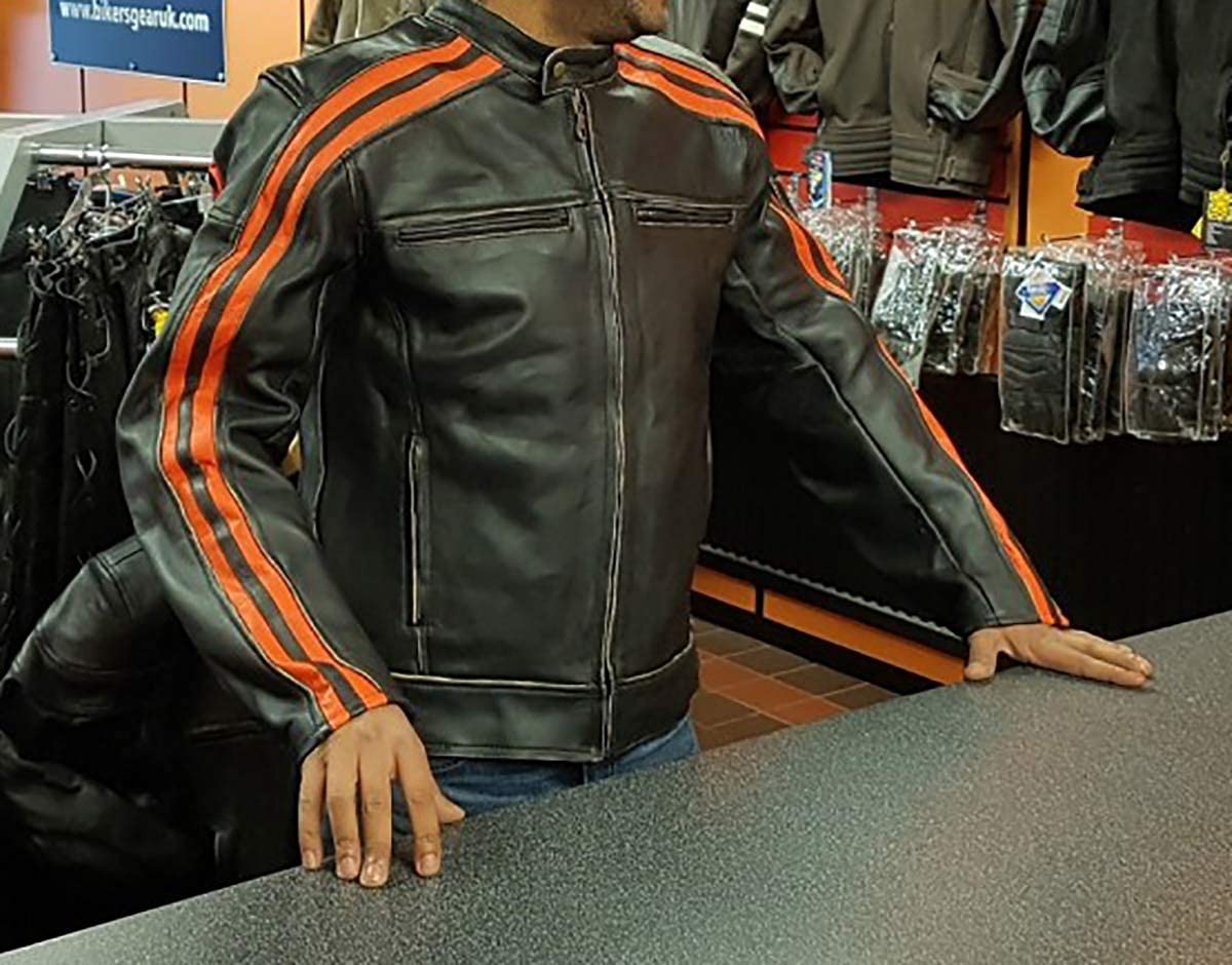 Mayhem - Chaqueta de cuero para motociclista a rayas estilo Fight Club para hombre