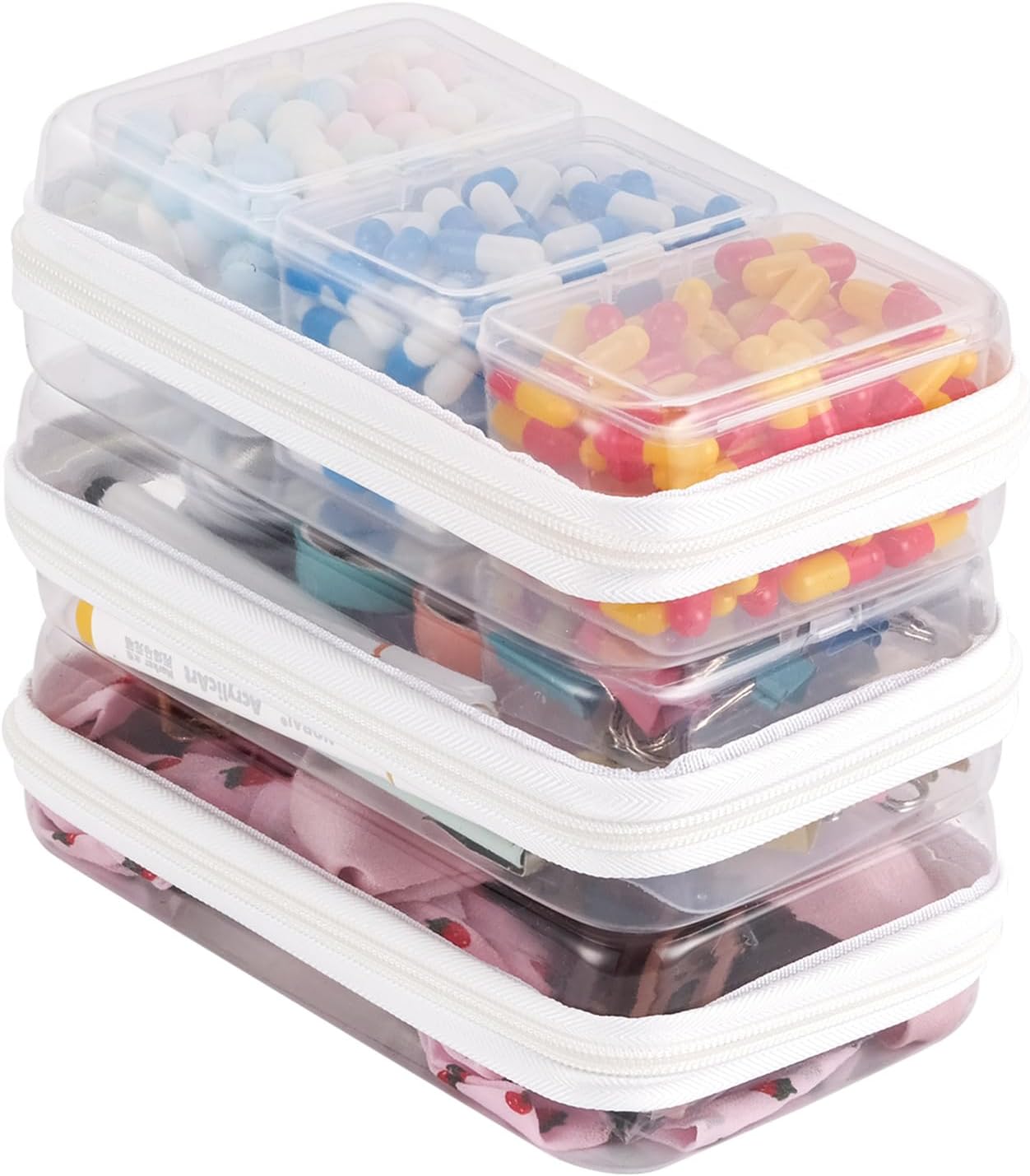 3 pack 12" Clear Zipper Pouches Portable Hard Shell Ccosmetic Case Plastic Storage Bag for Organizing