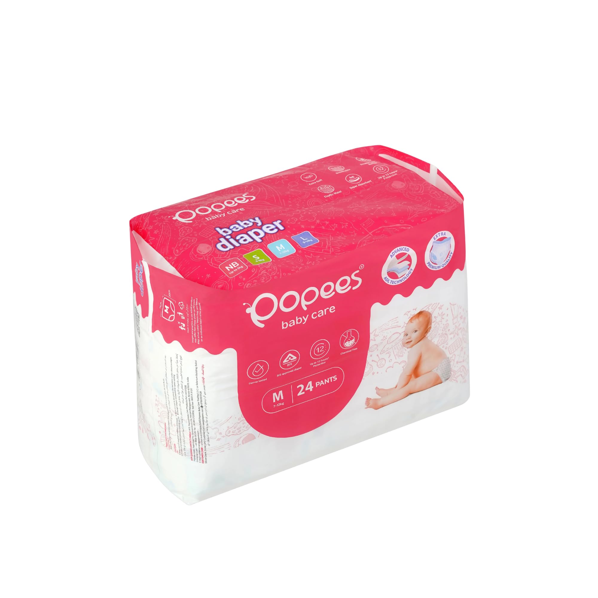 Popees Premium Pant Diaper | Regular Pack | Extra Soft Touch, Airy Breathable Layers & Leak-Lock Technology | 12-Hour Absorption Baby Diapers for Sensitive Skin (M, 24, count)-image-17