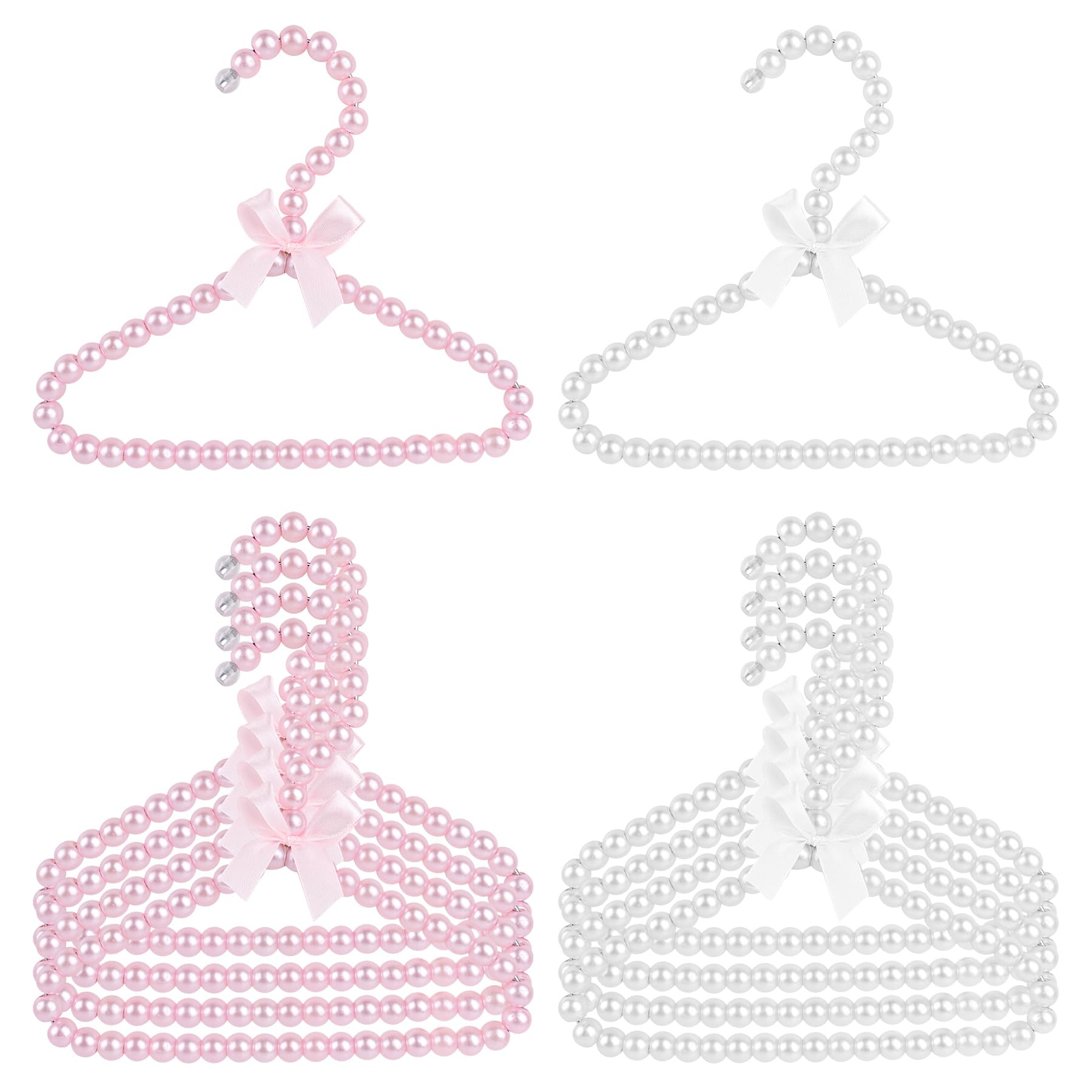 KINCHYGO, 10 Pack Pet Clothes Hangers Small Pearl Apparel Hanger with Ribbon for Dogs Cats Pets