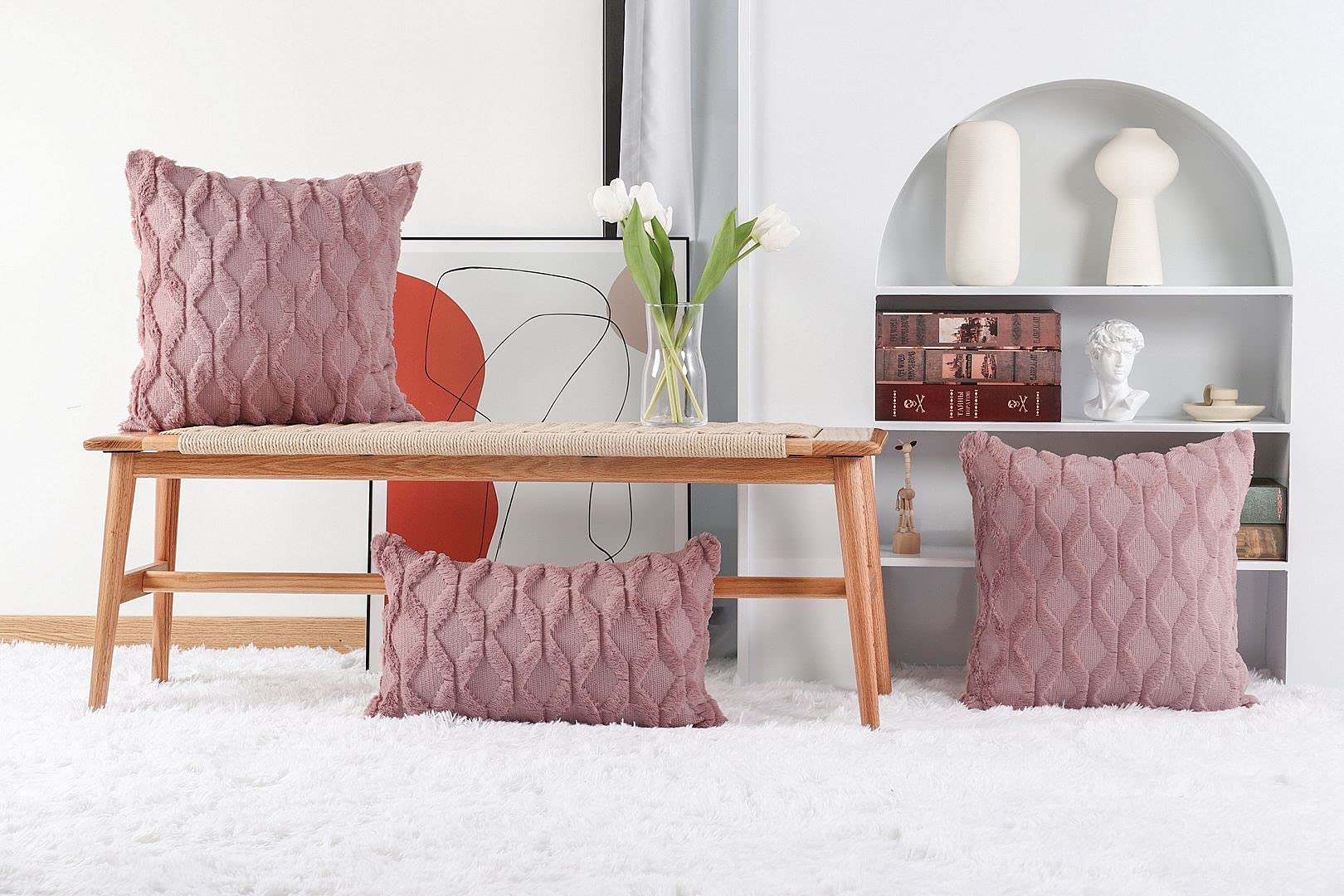 MADIZZ Set van 2 namaakwollen pluche decoratieve kussenslopen fluffy zachte decoratieve kussenhoes voor bank slaapkamer kussensloop 45x45 cm Kameel