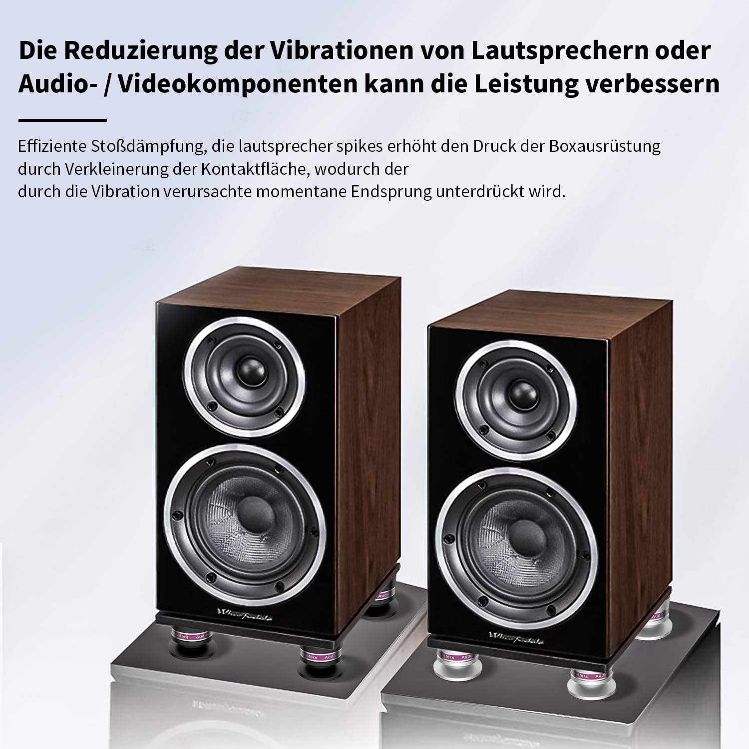Tertullus Zestaw 4 kolców z regulacją wysokości subwoofera, zestaw z podstawką i nóżką, nóżki HiFi, do głośników, subwoofera, nośność 50 kg