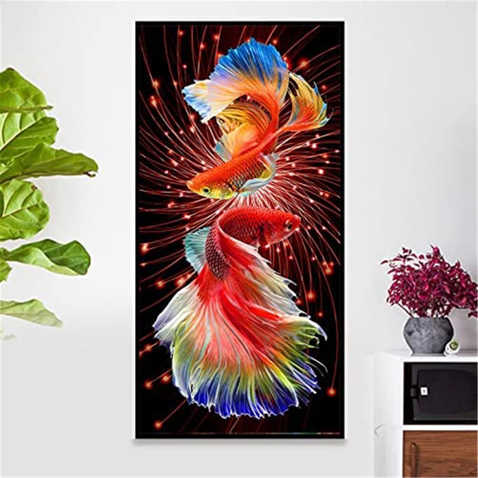 SWECOMZE 5D Diamond Painting Set Goldfisch Diamant Painting Diamant Malerei Wohnzimmer Schlafzimmer Büro Wand Und Eingang Dekoration (60x110cm)
