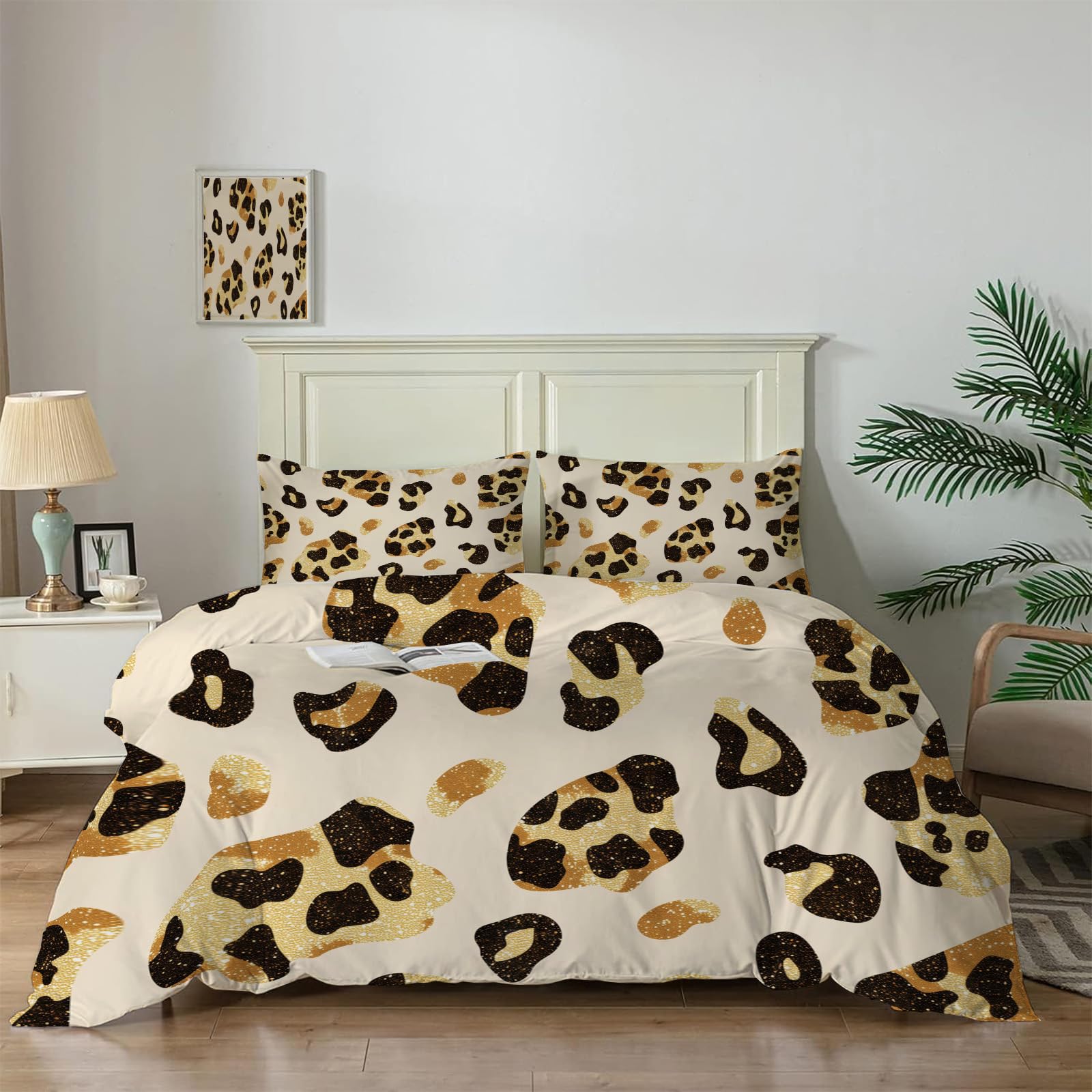 Parure housse de couette léopard beige lit enfant fille moderne chic