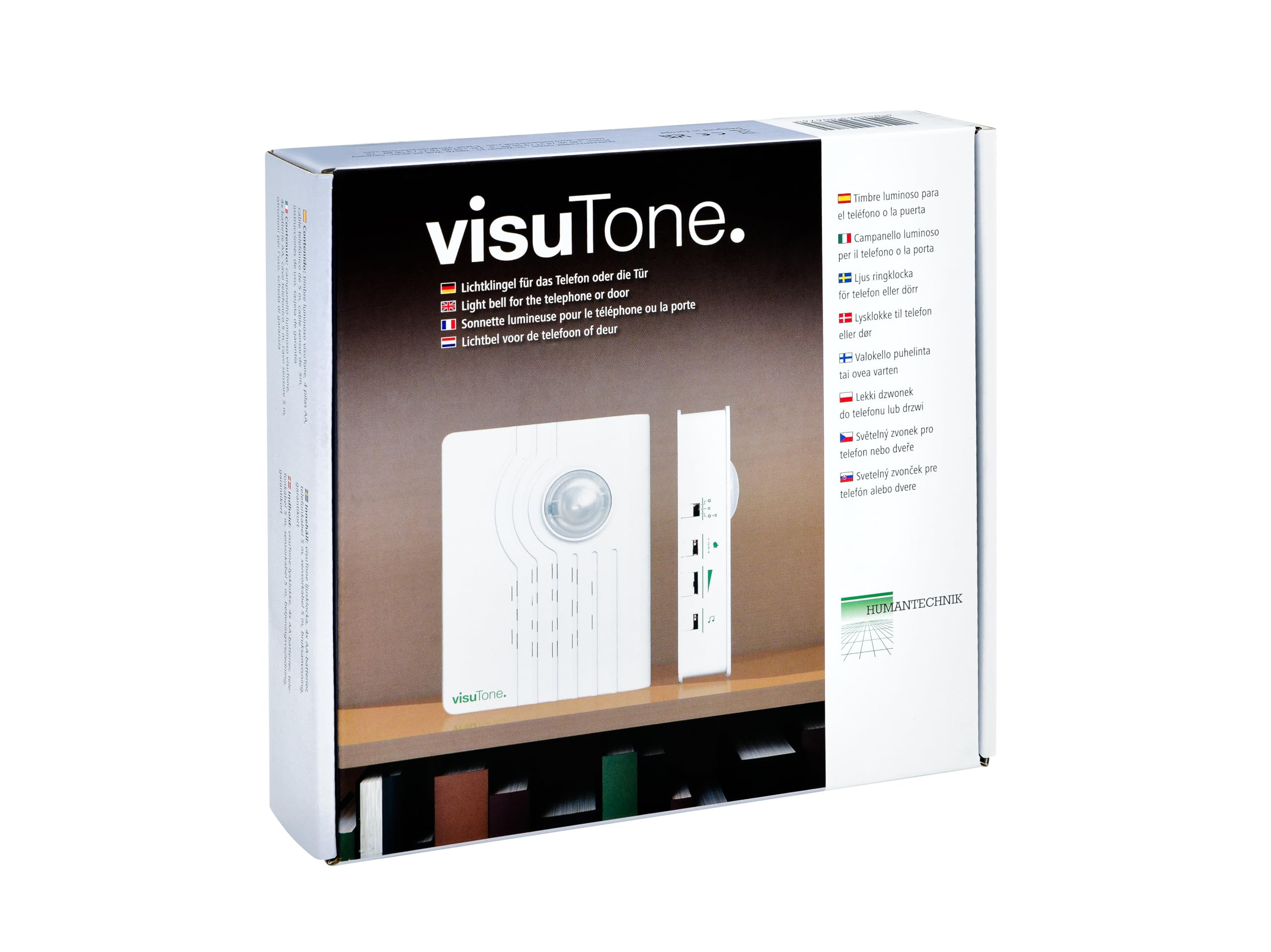 Humantechnik visuTone – Signal Lumineux téléphone & Sonnette avec Flash Puissant et Alarme sonore, idéal pour malentendants