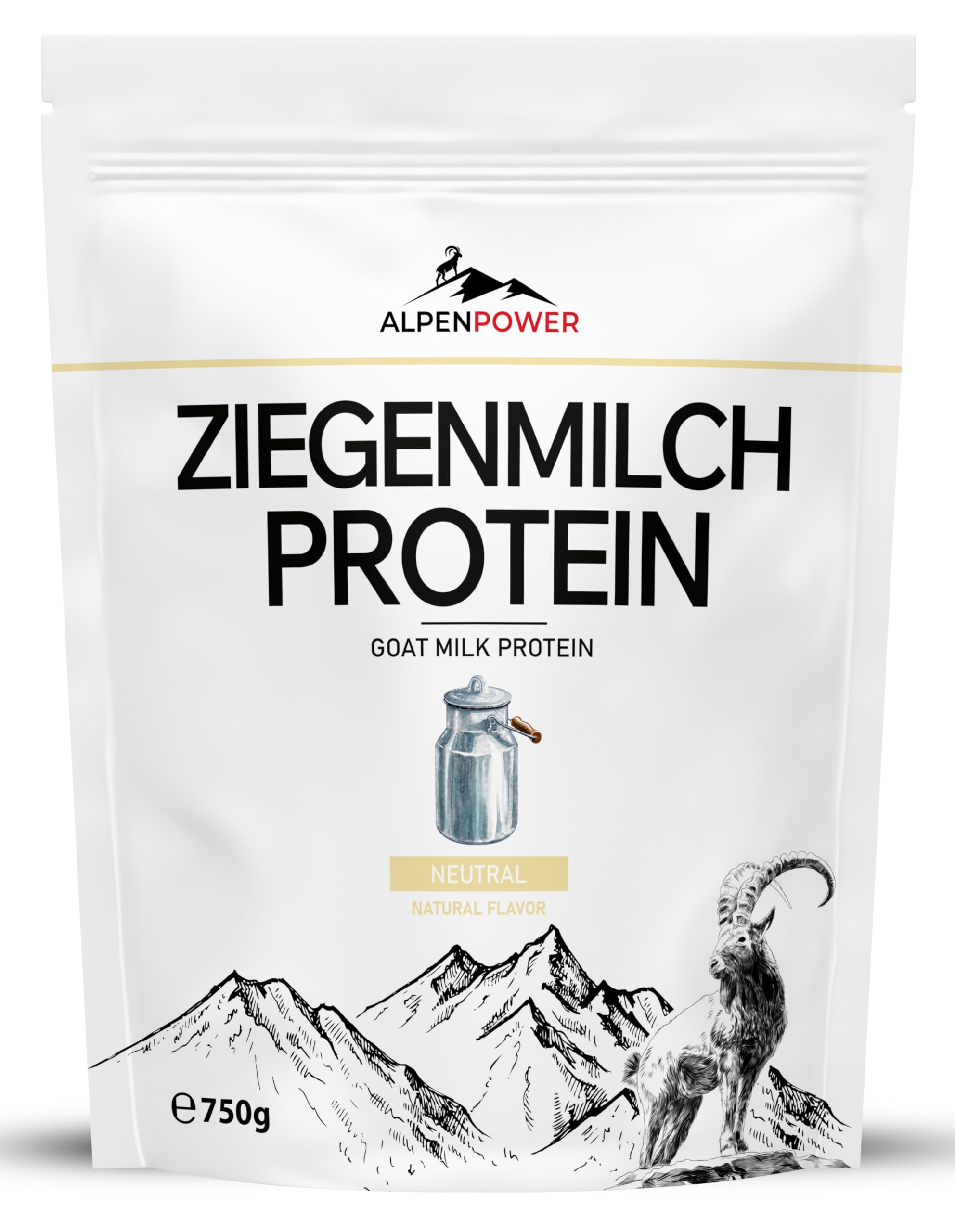 AlpenPower Protéines de lait de Chèvre 750g - Sans additifs - Protéines de lait de chèvre 100% naturelles d'Autriche - Excellente tolérance (à partir du lait A2)