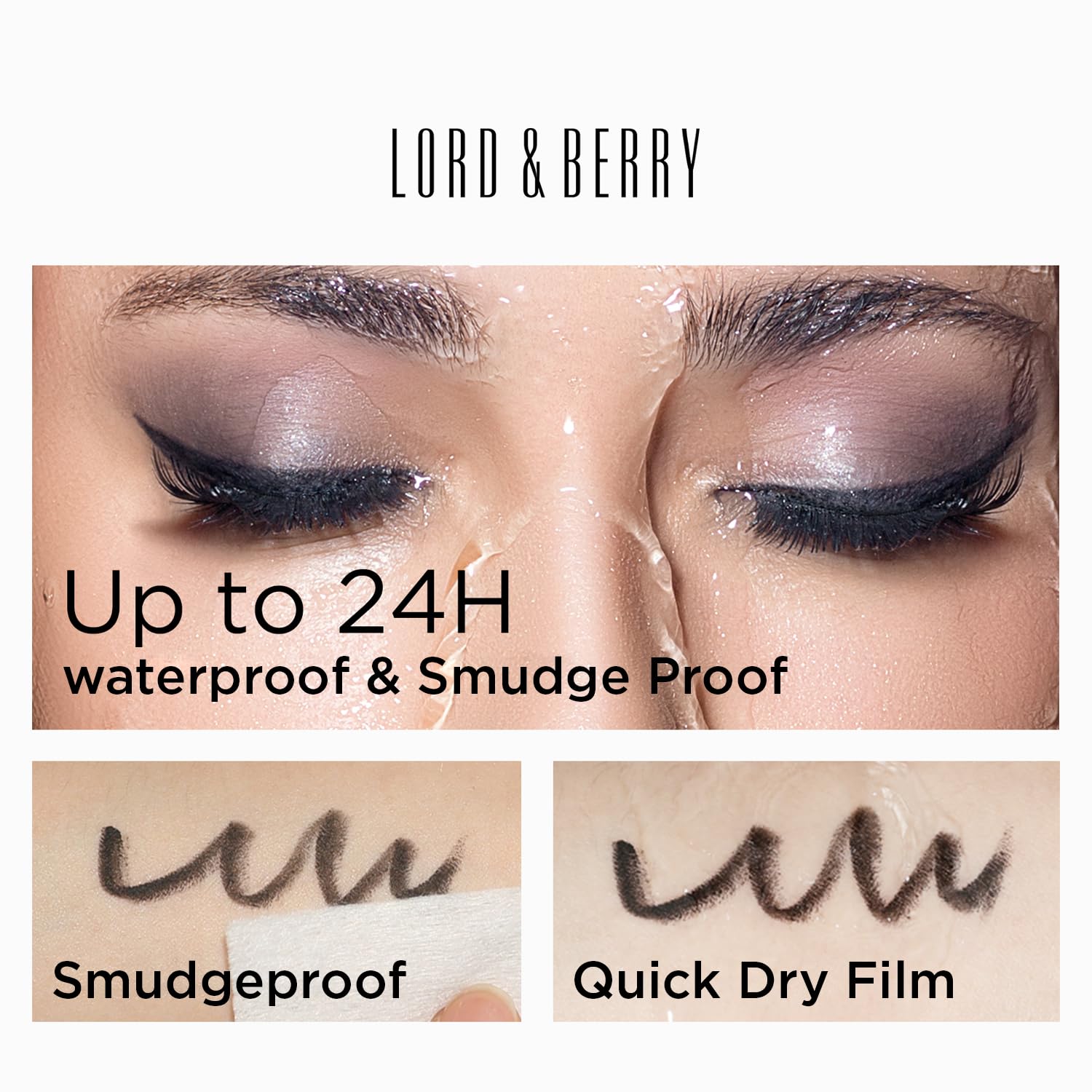 Lord & Berry SMUDGEPROOF Eye Liner - Soft & Creamy VEGAN Formula, Long Lasting Morning to Night Waterproof Eyeliner Pencil, Easy to Use Eye Makeup
