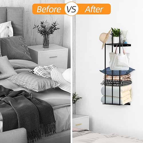 Miniatura 4 de WOWOO - Soporte para mantas de 40 pulgadas, para ropa, sombrero, manta, toalla, manta, manta en la pared, estante de escalera para manta para sala