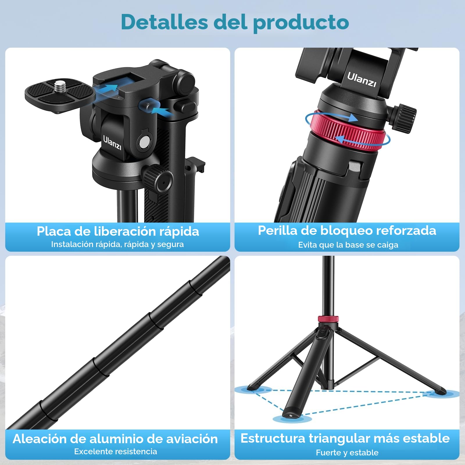 Ulanzi MT-78 Trípode Extensible de 183cm, Palo Selfie, Trípode 2 en 1 para Teléfono y Cámara con Clip para Moviles, Rótula de Bola de 360°, Zapata Fría, para Sony, Canon, iPhone 16 15 14 13 12