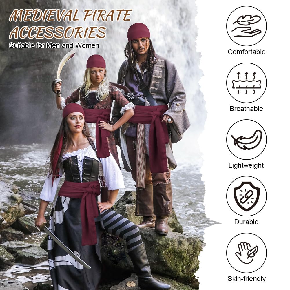 Alaoo 2 Pcs Pirate Costume Accessories Sets, Pirate Captain Accessories with Pirate Bandana Sash Belt - Image 4