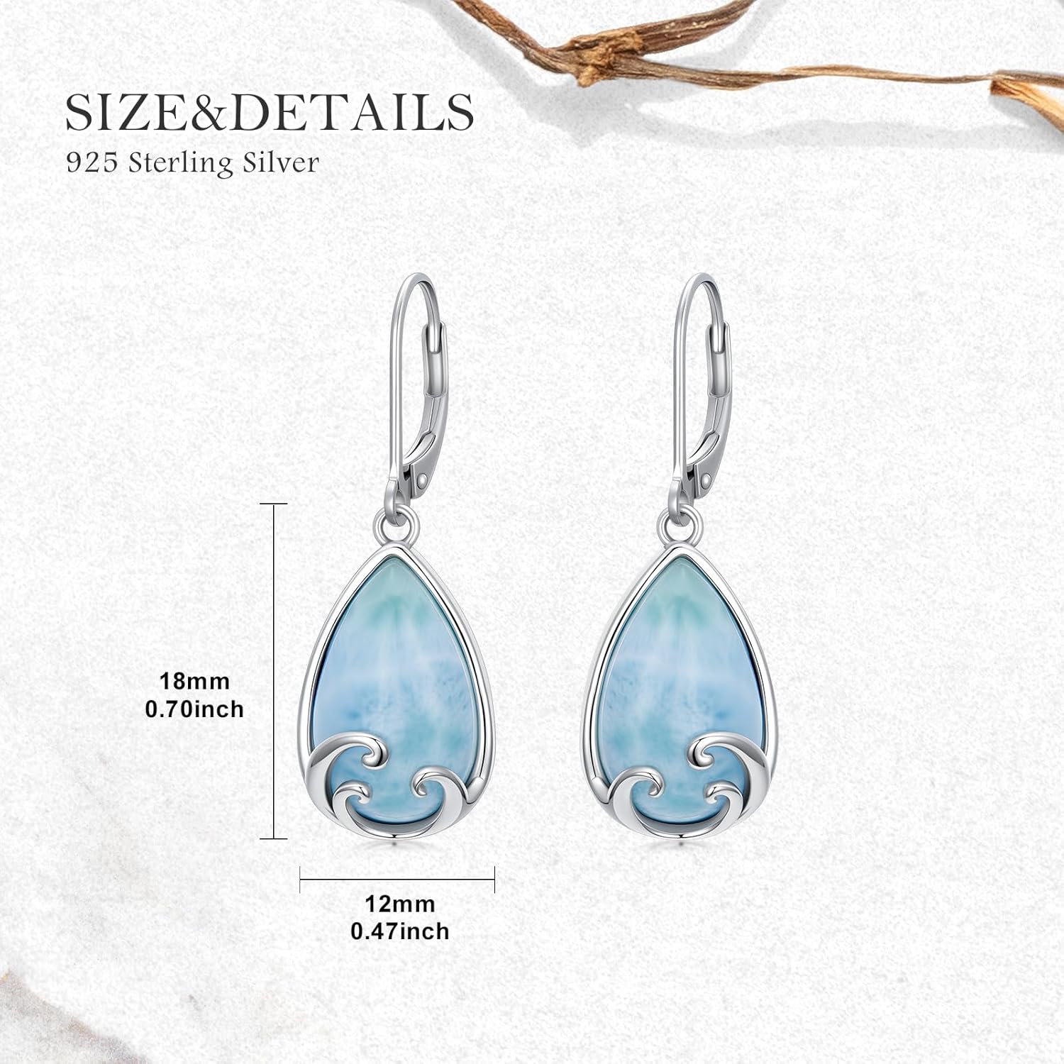 Natural Larimar Earrings 925 Sterling Silver Real Teardrop Larimar Gemstones Drop Dangle Earring Jewelry Gifts for Women - Image 5