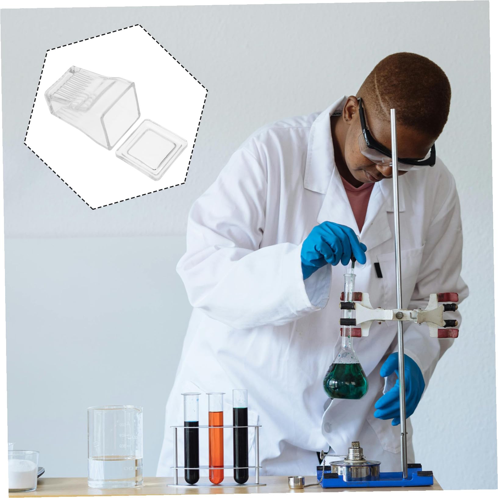 Hemobllo Barattolo con Portavetrini Integrato in Vetro Trasparente per Colorazione Vetrini da 9 Slide per Procedures di Laboratorio e Sperimentazioni Scientifiche