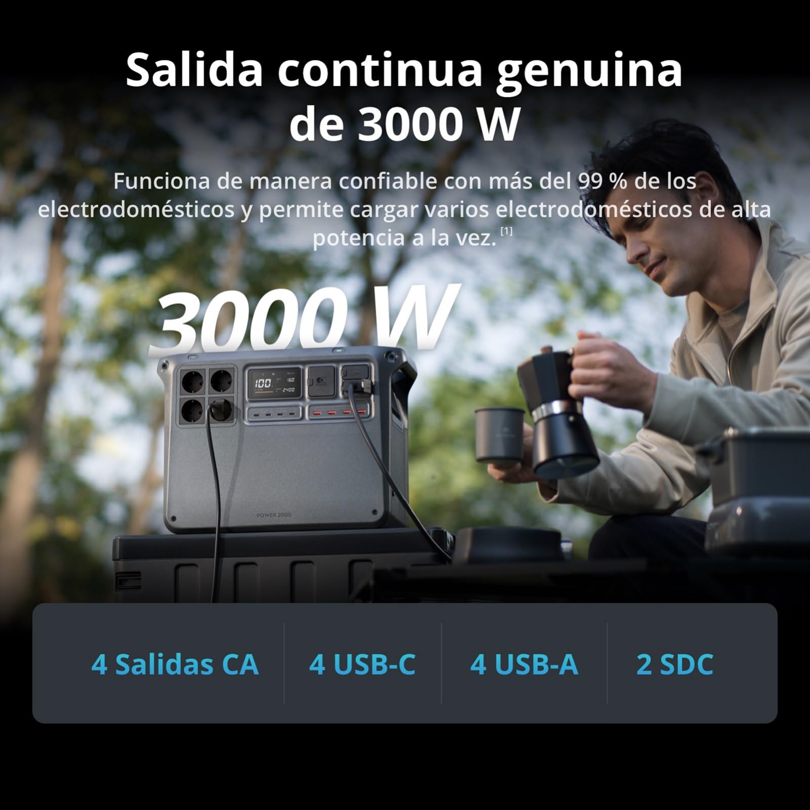DJI Power 2000 estación de energía portátil, Batería LFP de 2048 Wh, Tamaño compacto, Salida estable de 3000 W, Recarga del 0% al 80% en 45 min, Generador eléctrico para el camping y autocaravanas
