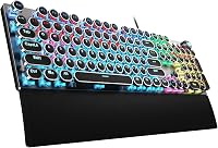 AULA F2088 Retro Typewriter Mechanical Gaming Keyboard, Blue Switches, RGB Backlit, Media Knob, Wrist Rest, Round Keycaps - Wired USB