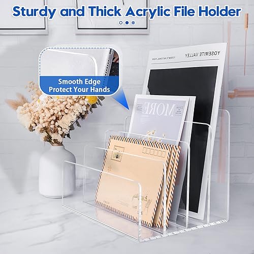 Miniatura 4 de 4 Section Acrylic File Organizer, Clear Acrylic Desk Organizer and Accessories, Sturdy Acrylic File Folder Holder Sorter, Office Supplies for Mail