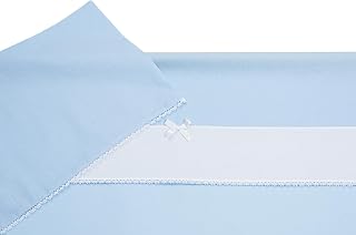 Filet - Juego de sábanas para cochecito de bebé de 3 piezas de color liso azul, 1 sábana bajera con esquinas, 1 sábana encimera con banda de tela Aida para bordar y 1 funda de almohada, Made in Italy,