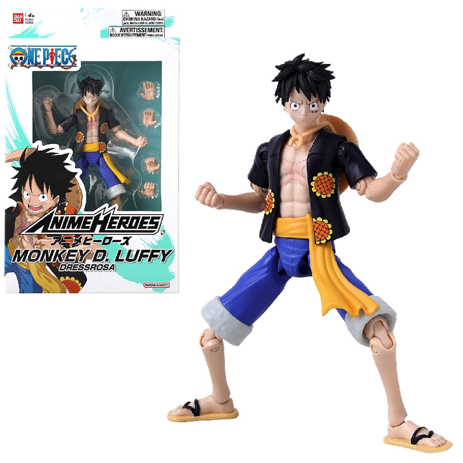 BANDAI - One Piece Anime Heroes Figura de Acción Monkey D. Luffy Dressrosa 17cm - 37007 Multicolor - Figuras articuladas - ¡Hazte con el Tesoro de Las Figuras Anime Heroes de One Piece!.
