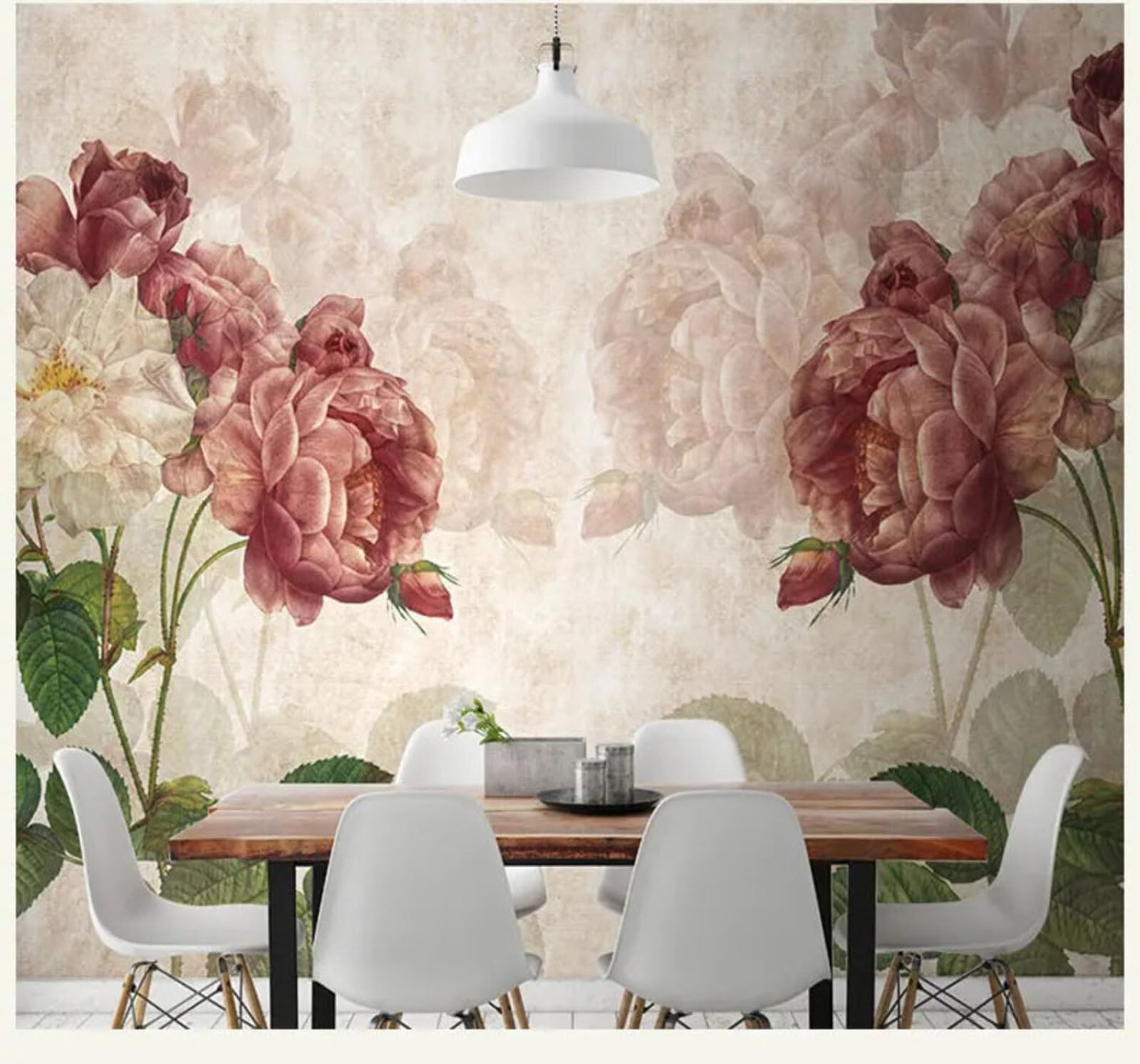Tzxztt Minimalist Beautiful Plants Pink Flowers Modern 3D Wallpaper Premium Textured Silk Neutral Tones Material Ideal for Living Room Bedroom-430cm×300cm