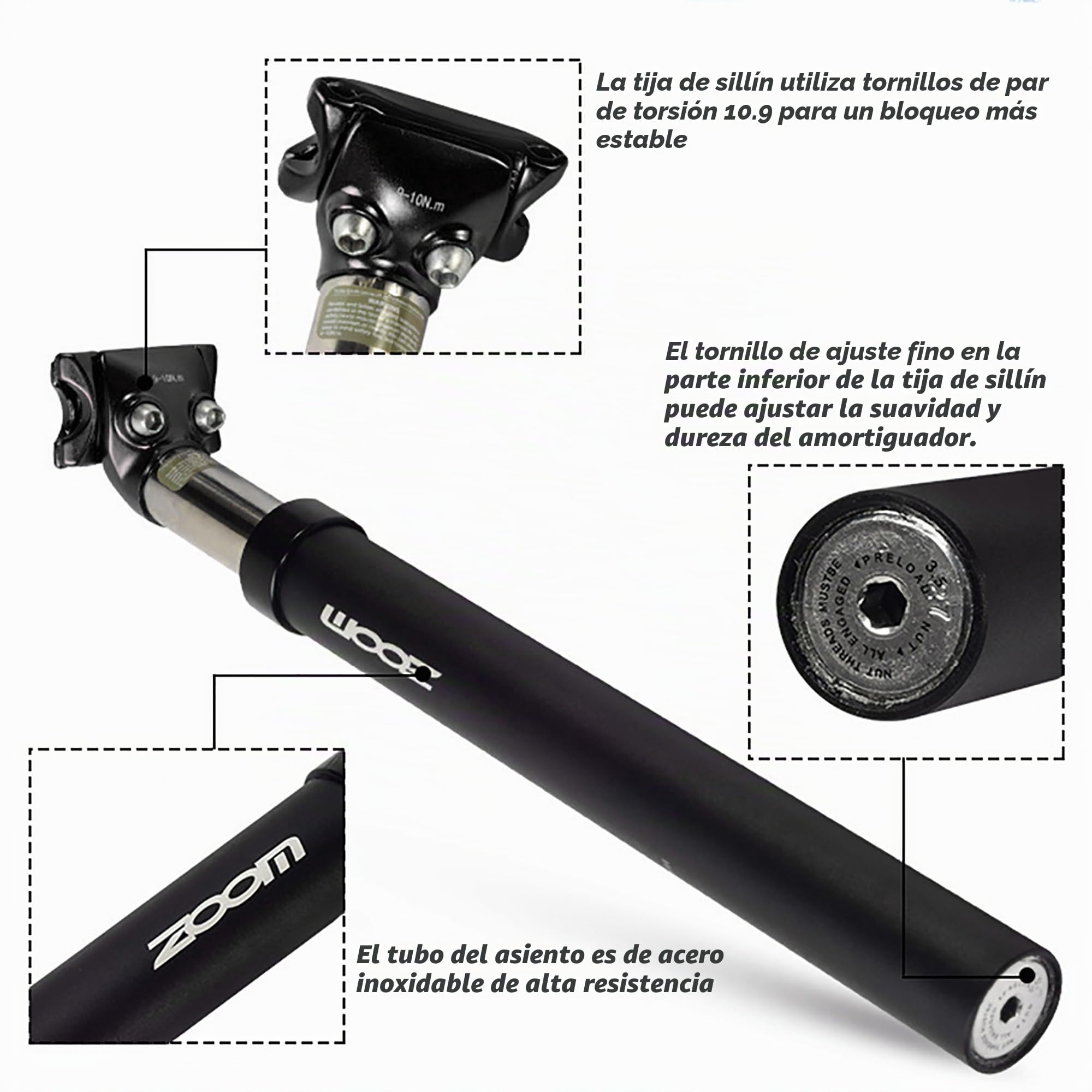 Jane Eyre Tija de sillín de Muelle con un diámetro de 27,2, 30,8 o 31,6 mm, Tija de sillín de Aluminio con suspensión, de Bicicleta para E-Bike, MTB, Trekking Citybike