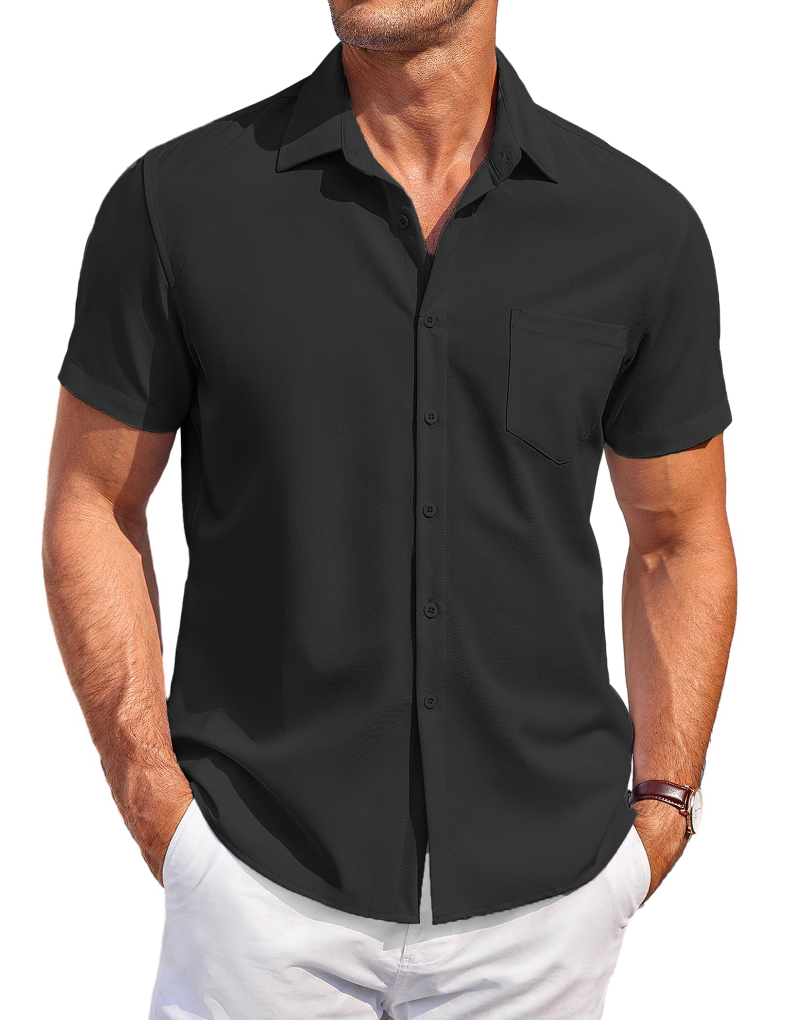 COOFANDY Hemd Herren Kurzarm Sommer Strandhemd Kurzarmhemd Regular Fit Freizeithemden mit Tasche