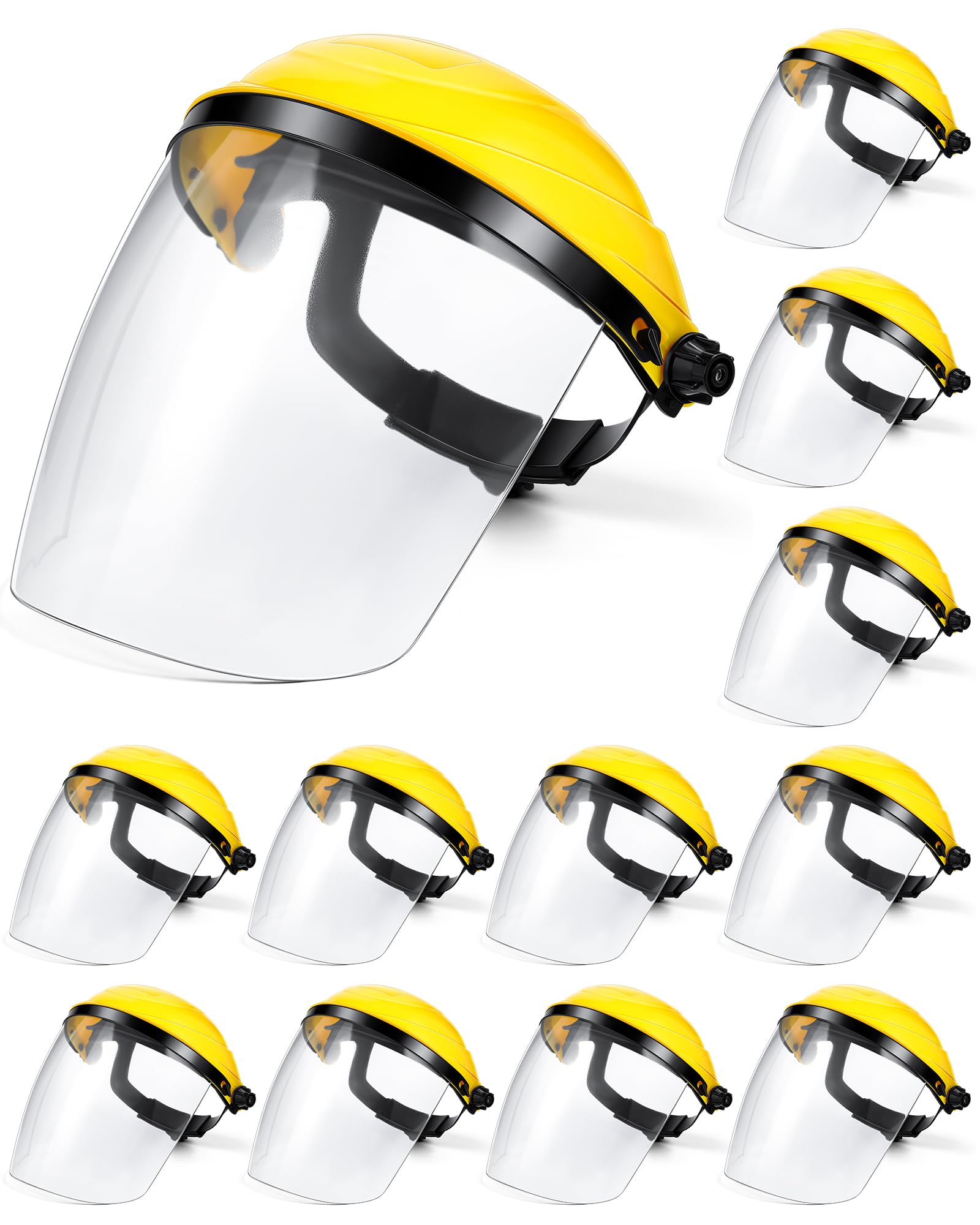 Tellegloww 12 Pack Safety Face Shields for Grinding Cutting, Yellow
