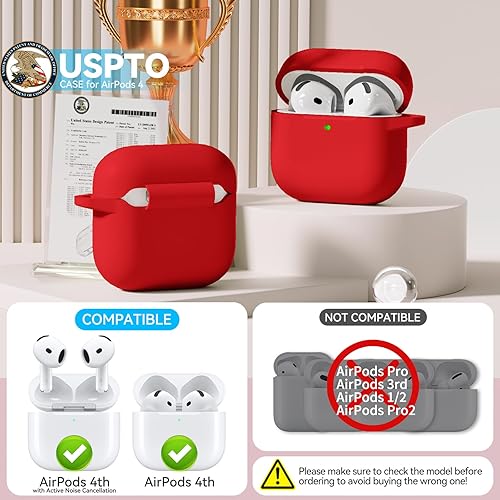 Miniatura 96 de Funda para AirPods 4, color rosa con kit de limpieza, funda de silicona suave para Airpod 4, compatible con Apple Airpods de 4ª generación 2024,