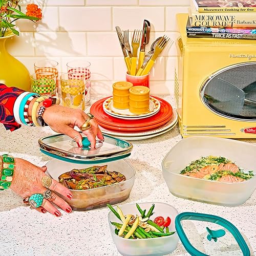 Miniatura 9 de Anyday Almacenamiento de alimentos cuadrado de vidrio de 10 tazas con tapa de vidrio  Utensilios de cocina y microondas sin plástico  Recipiente de